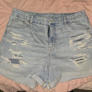 American Eagle Outfitters Light Blue Jean Shorts with Distressed Details